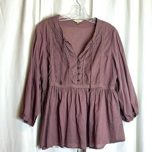 Journal, 3/4 sleeve, pintuck, lace, peasant blouse. Size 12. EUC.